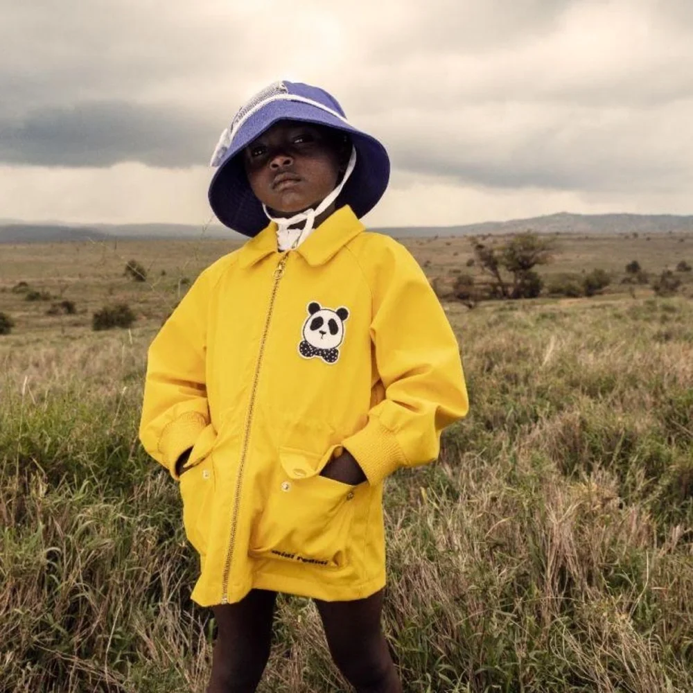 Mini Rodini Yellow Kids Jacket with Panda Patch